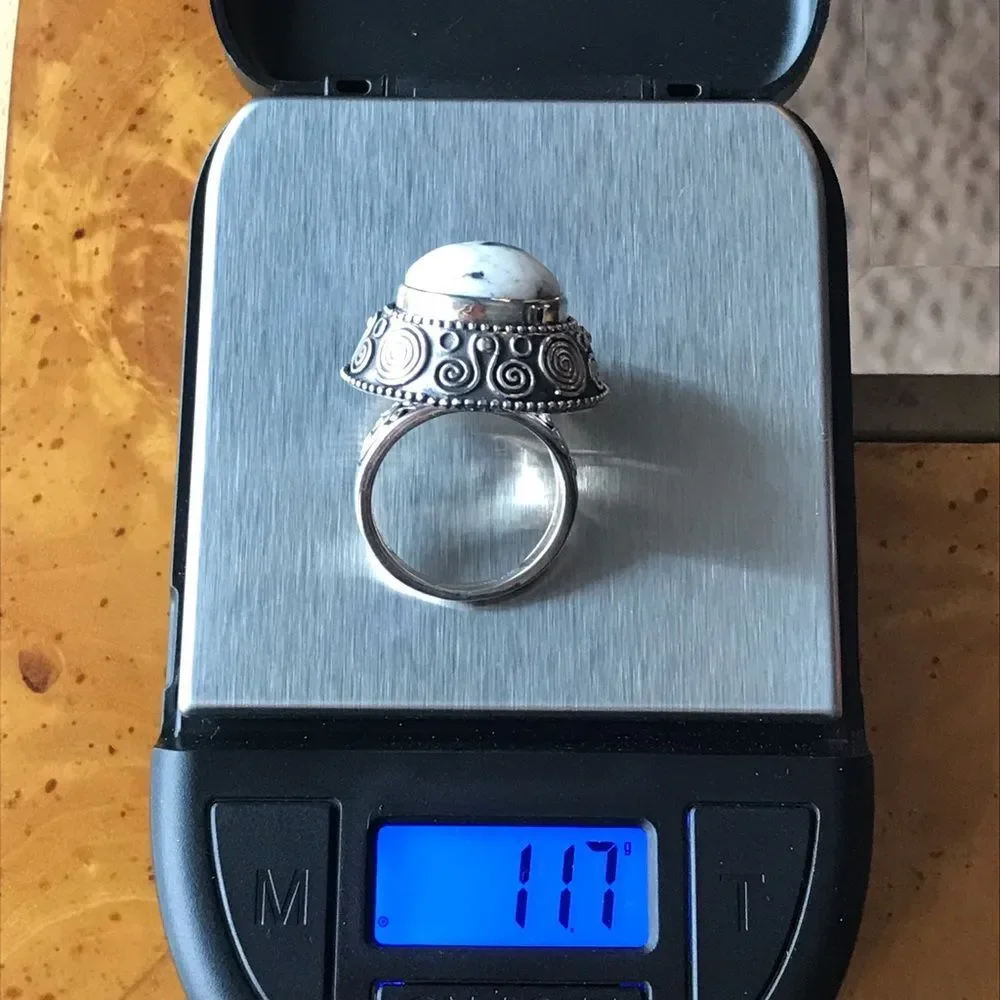 Genuine White Buffalo Turquoise Sterling Silver Cocktail Ring Size 7